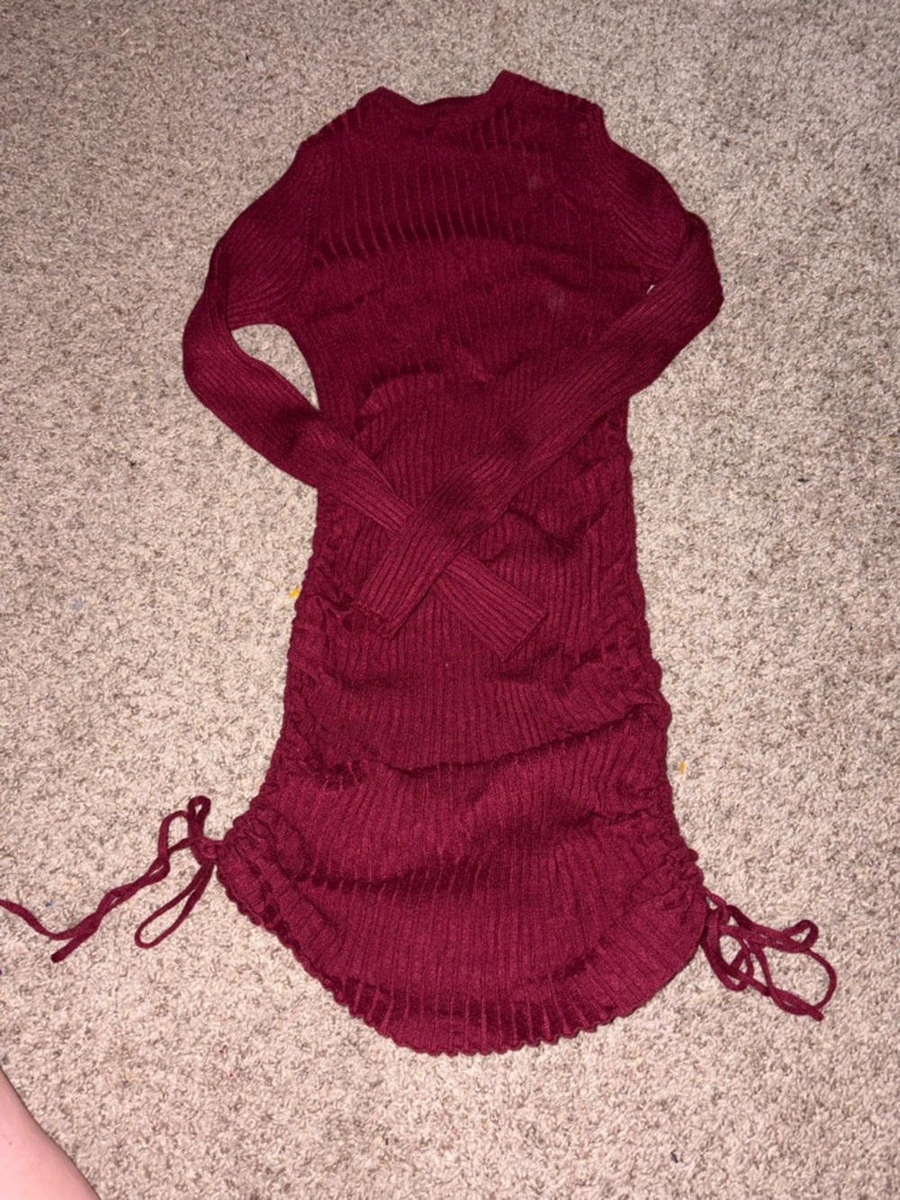 Ribbed Knit Burgundy Long Sleeve Sweater Dress